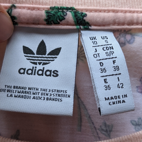 Adidas originals pink floral crop tee, size small - Picture 5 of 5